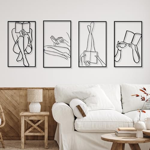 Cindeer 4 Pcs Metal Wall Art Decor Minimalist Abstract Woman Gold Wall Art Line Drawing metal line art Home Hanging Art Decor for Bedroom Kitchen Bathroom Living Room
