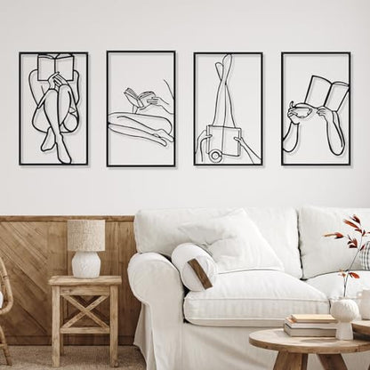 Cindeer 4 Pcs Metal Wall Art Decor Minimalist Abstract Woman Gold Wall Art Line Drawing metal line art Home Hanging Art Decor for Bedroom Kitchen Bathroom Living Room