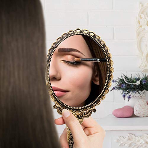 YUSONG Vanity Handheld Mirror for Makeup (2 Pack Bronze Color) - color: 2 Pcs Brass Gold