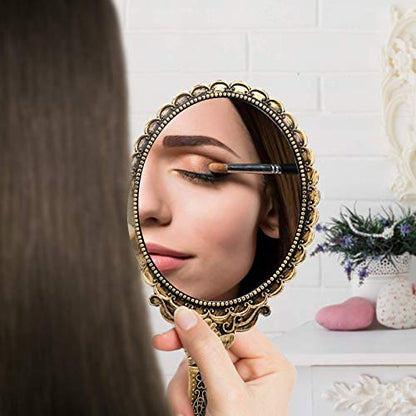 YUSONG Vanity Handheld Mirror for Makeup (2 Pack Bronze Color) - color: 2 Pcs Brass Gold