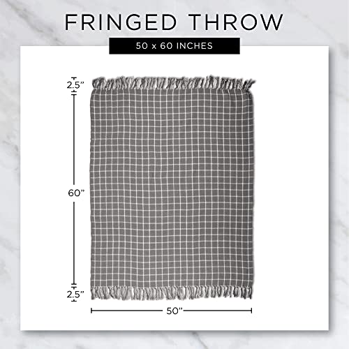 DII Transitional Checked Plaid Woven Throw, 50x60, Stonewash Blue - color: Stonewash Blue, size: 50x60"