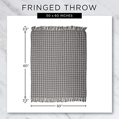 DII Transitional Checked Plaid Woven Throw, 50x60, Stonewash Blue - color: Stonewash Blue, size: 50x60"