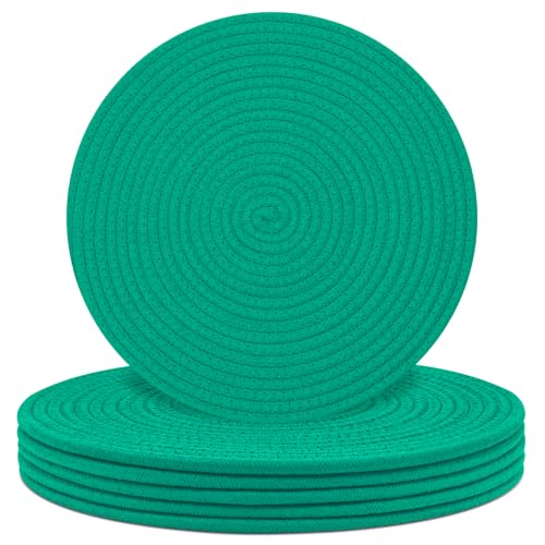 Round Placemats Set of 6, Cotton Rope Woven Table Mats, Hot Pads for Kitchen, Non Slip Heat Resistant Place Mats, 13 Inches Braided Placemat for Farmhouse Decor and Kitchen Table Decor (Turquoise) - color: Turquoise