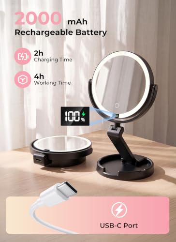 Lighted Travel Makeup Mirror,1X/10X Magnification,3 Light Modes,Black - color: Black