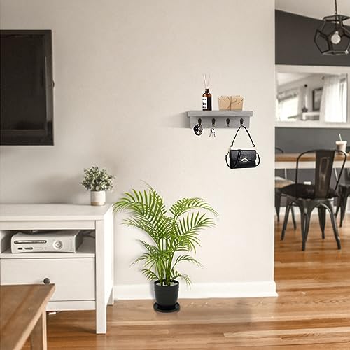 Key Holder Wall Mount, Farmhouse Wall Shelf with 4 Hooks for Entryway - color: Gray