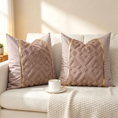 Luxury Patchwork Tufted Throw Pillow Cover 18x18 Inch Set of 2 - color: Grey Pink, size: 18" x 18" (Pack of 2)