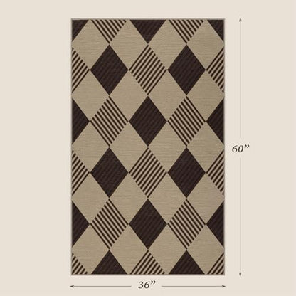 JTJ Easy Jute 3x5 Outdoor Rug, Black & Beige Diamond Pattern, Washable - color: Tan Diamond, size: 3' x 5' (Rectangular)