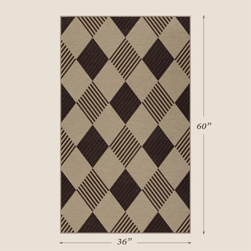 JTJ Easy Jute 3x5 Outdoor Rug, Black & Beige Diamond Pattern, Washable - color: Tan Diamond, size: 3' x 5' (Rectangular)