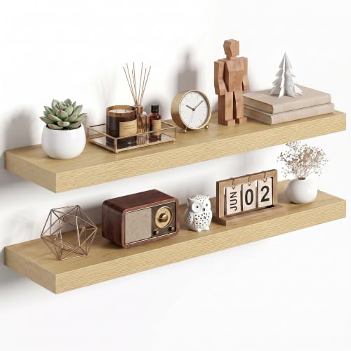 Dreamland 36Inch Floating Shelves 8" Deep Wall Mounted Set of 2 Oak - color: Oak, size: 8"D x 36"L