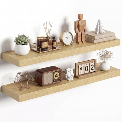 Dreamland 36Inch Floating Shelves 8" Deep Wall Mounted Set of 2 Oak - color: Oak, size: 8"D x 36"L