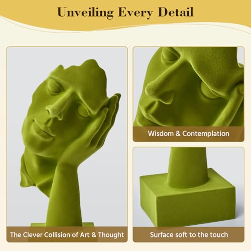 Thinker Statue Hear No Evil with Soft Velvety Texture, Green - color: Nohear-green