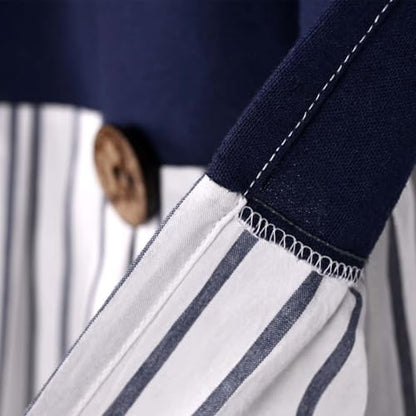 DOSLY Ides Farmhouse Navy Blue Button Valance, Striped Pleated Design with Coconut Buttons, Window Treatment for Kitchen Living Room Bedroom, 52" W x 18" L - color: Navy & Navy Stripe, size: 52"W x 18"L (Pack of 1)