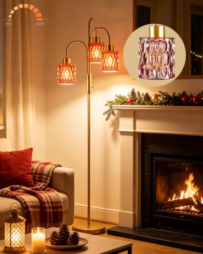 Red Glass Floor Lamp 3-Light 70" Gold Dimmable Modern Tall Standing Lamps - color: Deep Red Cylinder-Gold