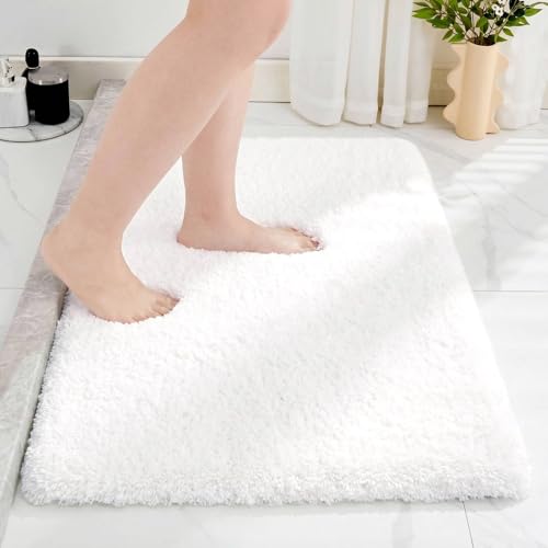 Disolla White Bathroom Rugs 20x32, Microfiber Non-Slip Plush Thick Bath Mat - color: White, size: 1'8" x 2'8" (20''x32'' Bathroom Rug)