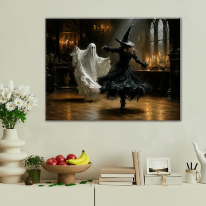 Halloween Wall Art Decor, Ghost Witch Dancing Canvas Print Framed 8x10 Inch - color: L