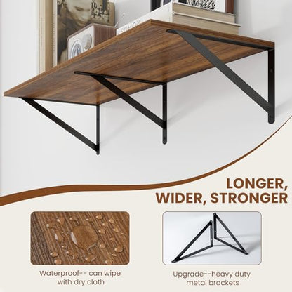 Heimlove 32W x 12D Deep Floating Shelves Set of 2 Walnut - color: Walnut With Black Metal Bracket, size: 32Wx12Dx5.8H