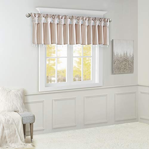 Madison Park Faux Silk Valances for Windows with Beads, 50x26 Blush - color: Blush, size: 50"W x 26"L (Pack of 1), style: Valance