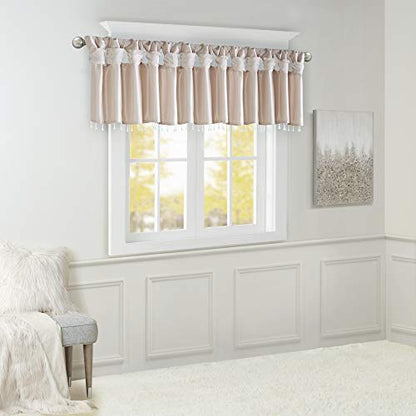 Madison Park Faux Silk Valances for Windows with Beads, 50x26 Blush - color: Blush, size: 50"W x 26"L (Pack of 1), style: Valance