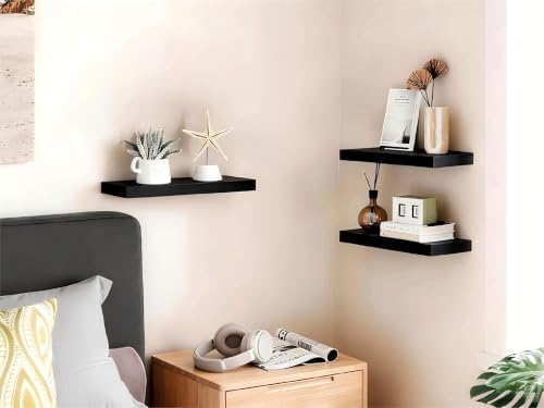 BAYKA Black Floating Shelves 15.7in, Set of 3, Wall Mount Rustic Wood Shelf - color: A. Black - Universal Classic Style, size: 15.7inches
