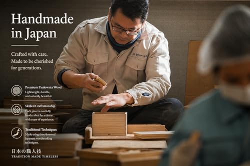 Wooden Keepsake Box for Photos & Memories, Japanese Kiribako Storage for Letters & Postcards, 5.9 x 4.15 x 1.8 in