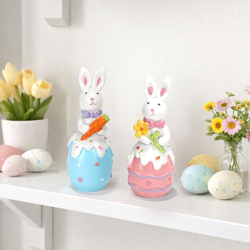 Easter Decorations Bunny Resin Decor Set of 2 Cute Rabbit Figurines