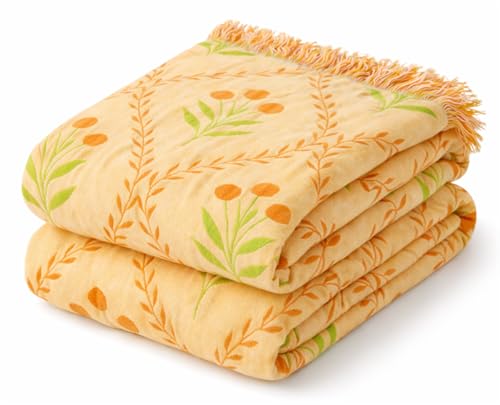 100% Cotton Boho Throw Blanket for Home Decor – Classic Farmhouse Quilt Bedding, Muslin Blankets for Adults, Vintage Woven Decorative Blanket for Couch, Bed Layering Use, Vintage Floral, 90"x90" - color: 2 - Vintage Floral, size: Queen(90 x 90 Inch)