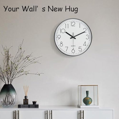 Modern Silent Wall Clock - 12 Inch Wall Clocks Battery Operated Large Number, Non-Ticking Analog Clock with Tempered Glass Quartz Clocks for Living Room Bedroom Office Kitchen, White Black - color: White, size: 12 Inch
