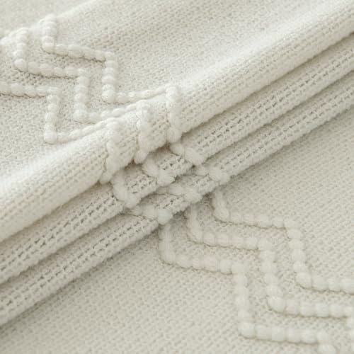 MIULEE Cream White Knitted Boho Throw Blanket for Couch 50"x60" - color: Cream White, size: 50" x 60"