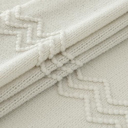 MIULEE Cream White Knitted Boho Throw Blanket for Couch 50"x60" - color: Cream White, size: 50" x 60"