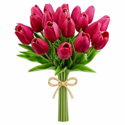 Mandy's 20 Stems Hot Pink Artificial Tulip Flowers for Home Centerpieces - color: Hot Pink