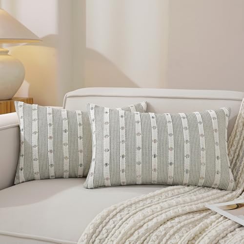 Boho Lumbar Tufted Chenille Throw Pillow Covers 20x12 Set of 2 - color: Black, size: 20" x 12" (Pack of 2)