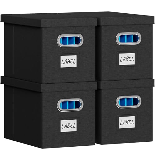 FHSQX 4Pack File Box with Lid, Black, 14 x 9.3 x 10.9 in - color: Black, size: 14 x 9.3 x 10.9 in (4Pack)