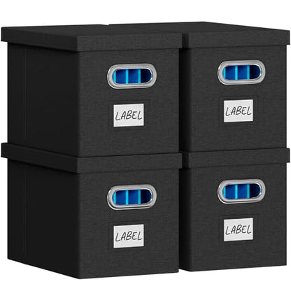 FHSQX 4Pack File Box with Lid, Black, 14 x 9.3 x 10.9 in - color: Black, size: 14 x 9.3 x 10.9 in (4Pack)