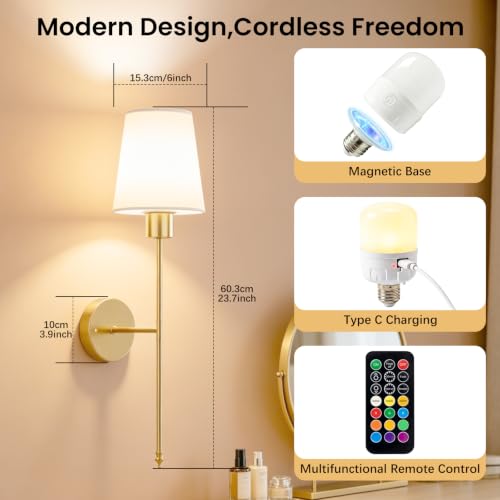 Battery Operated Wall Sconces Set of 2,5200mAH Magnetic Bulb and Remote