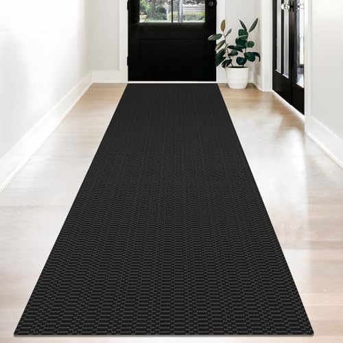 KOZYFLY 3x12 Long Runner Rug, Washable Non Slip Hallway Rug, Black/Grey - color: Black/Charcoal Grey, size: 3' x 12' (Rectangular)