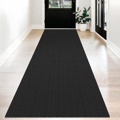 KOZYFLY 3x12 Long Runner Rug, Washable Non Slip Hallway Rug, Black/Grey - color: Black/Charcoal Grey, size: 3' x 12' (Rectangular)