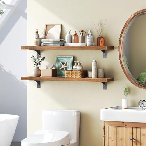 HOOBRO Floating Shelves for Wall, 31.5" Wall Mounted Shelves Set of 2 - color: Rustic Brown + Black, size: 31.5 Inches