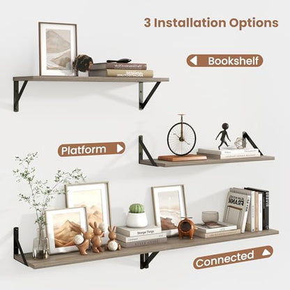 Axeman 24 Inch Floating Shelves, 8 Inch Deep Grey Wall Shelves Set of 2 - color: Grey, size: 23.6 Inch