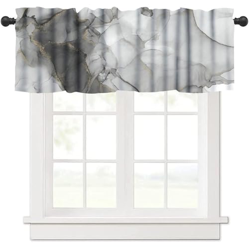 Luxury Marble Valance, Luxury Abstract Fluid Art Painting Black Gray Gold Stone Texture Blackout Short Window Curtain Treatment for Kitchen Cafe Bedroom Living Room, 54x18inch - color: Marble-16