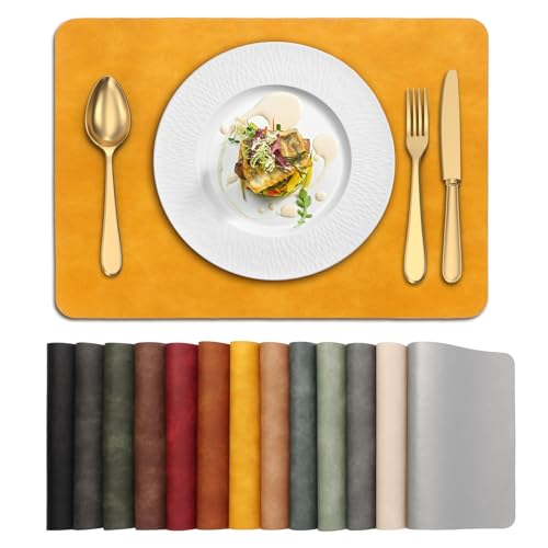 UnivoColors Placemats,Heat Resistant Placemats Set of 4 Washable 12x17 Inch,Waterproof Table Mats,Wipeable Pu Place Mats for Kitchen,Dining Room. Yellow. - color: Washed Yellow