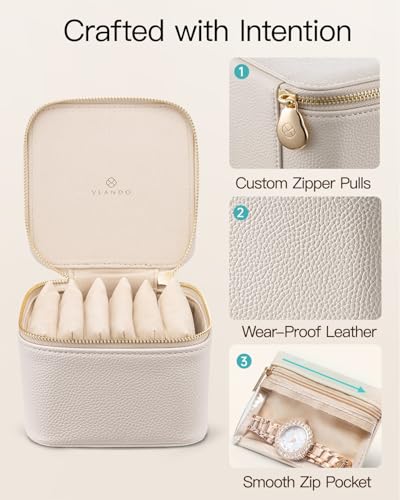 VLANDO Jewelry Organizers and Storage with Clear 6 Velvet Bags,White - color: 6PCS-White