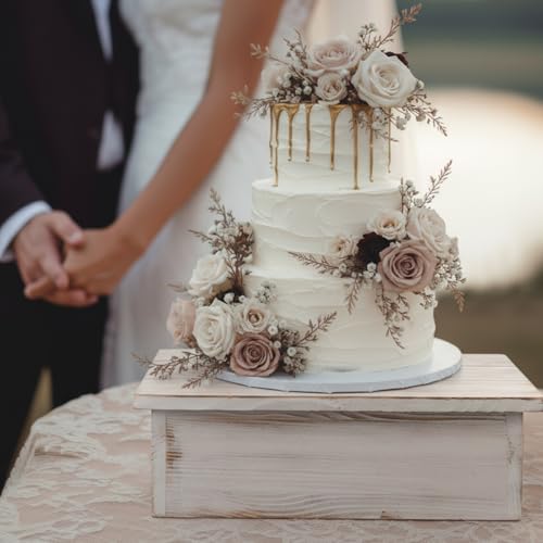 Lallisa Wooden Cake Stand Square Rustic Display Riser for Weddings,White - color: distressed white