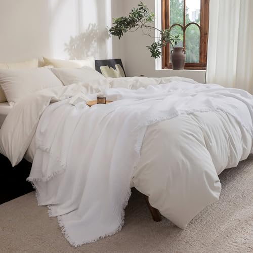 FOSSA Muslin Blanket 4-Layer 100% Cotton Gauze Blanket with Fringe 50"x70" - color: Bright White, size: Throw XL (50" × 70")