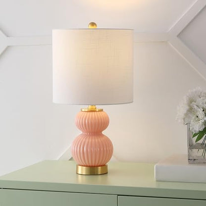 JONATHAN Y Daphne Ribbed Gourd Metal/Glass Table Lamp 20", Pink - color: Pink