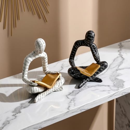 2 PCS Resin Modern Reading Figure Statue Decor, Small Abstract Table Decor