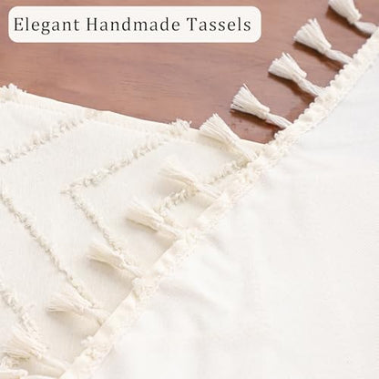 Boho Table Runner 12×120 Long with Tassels Beige Wave Fall Decor - color: Beige Wave