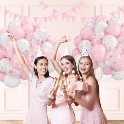60pcs Pink Bow Balloons 12inch with Pink White Clear Bow Balloons - color: Pastel Pink