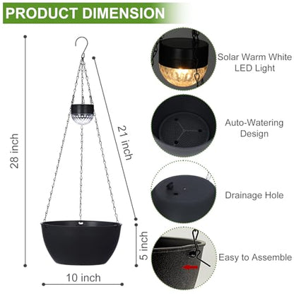 BAYN 2 Packs Solar Hanging Basket Planters for Plants Outdoor - color: Black