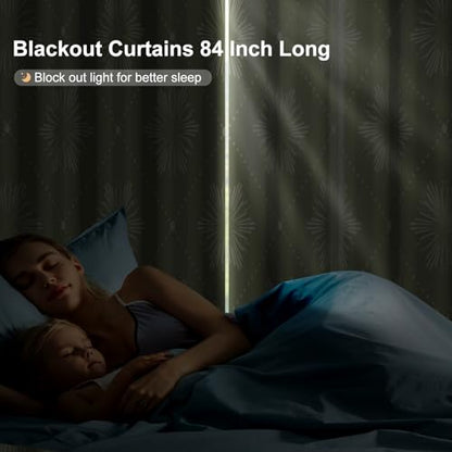 Sage Green Blackout Curtains 84 Inch Long 2 Panels Set, Floral Pattern Window Thermal Blackout Curtains for Bedroom and Living Room, Soundproof Privacy Spring Summer Thermal Curtains with Tiebacks - color: Green Plaid Print