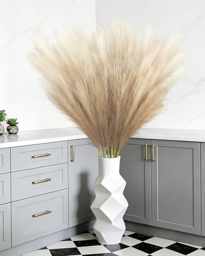 8 Pcs 35.4" Brown Gradient Faux Pampas Grass, Tall Pampas Grass Vase Filler - color: Brown, size: 35.4inch-8Pcs
